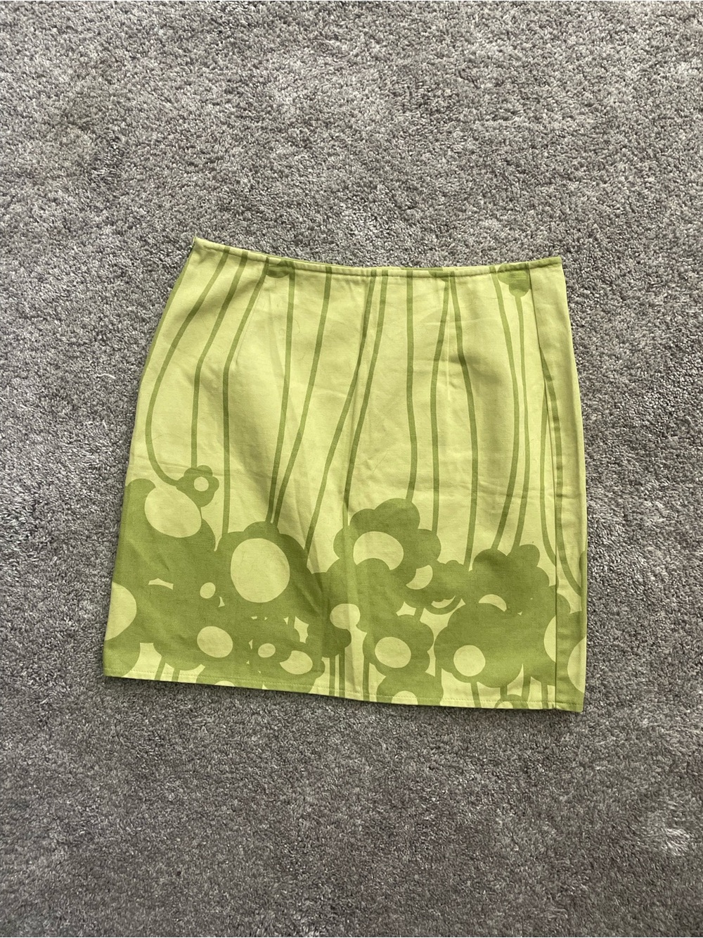 Vintage MARIMEKKO Vibrant Green Cotton Floral Print Mini Skirt